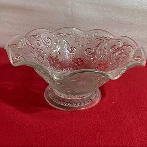 Vintage Tiara Indiana Glass Sandwich Footed Bowl Fluted Crimped Edge 10”